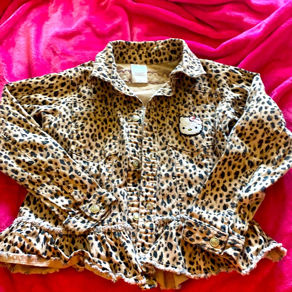 Girls Hello Kitty Cheetah print Jean style  jacket. Size 10.  Hardly worn